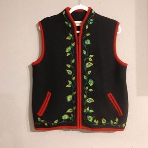 Belle Point Black Christmas Sweater Vest Embellished beads Size L 100%Wool